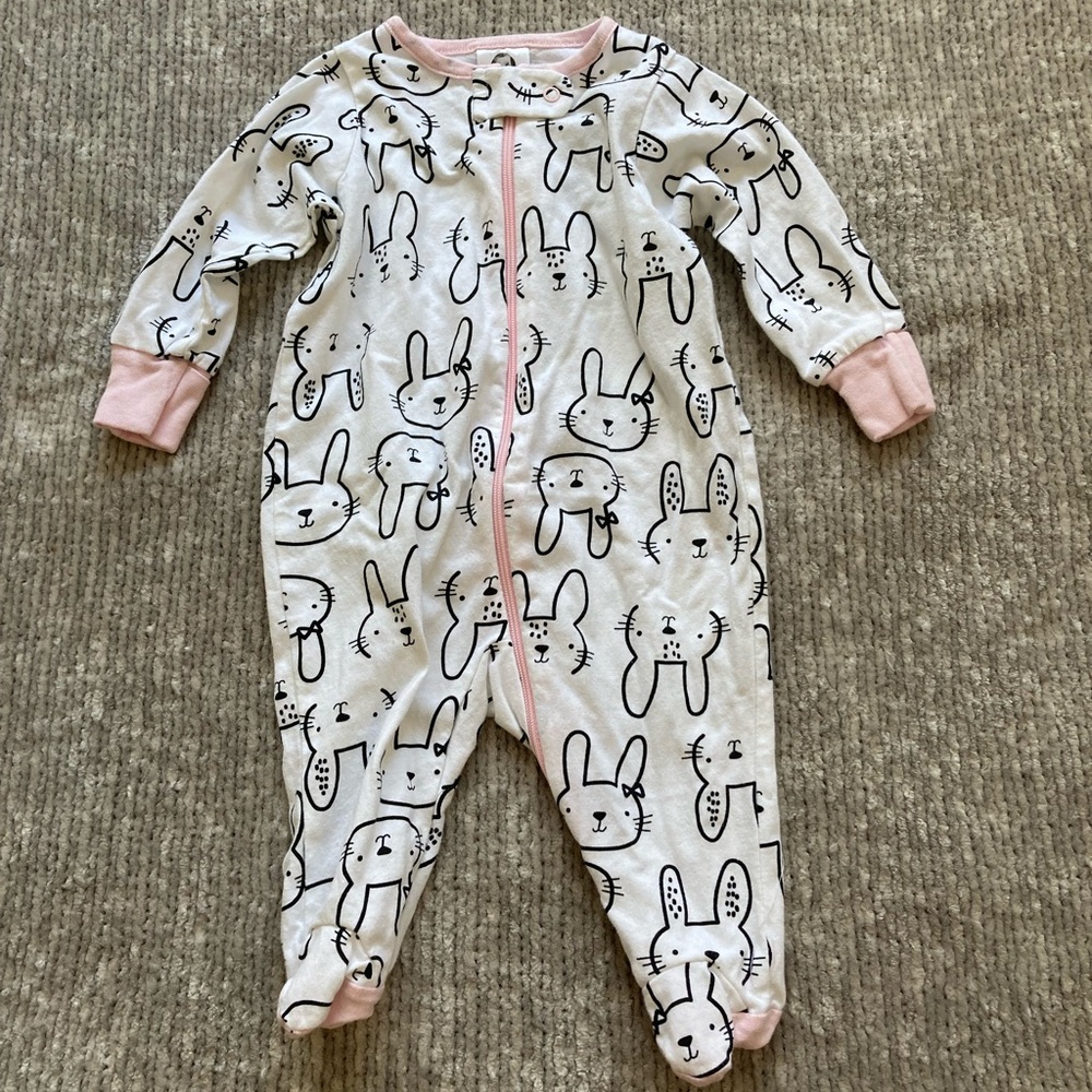 Gerber Bunny Footie Pajama Lot Newborn Spring Cotton Stripes Soft Sleeper - Picture 2 of 10